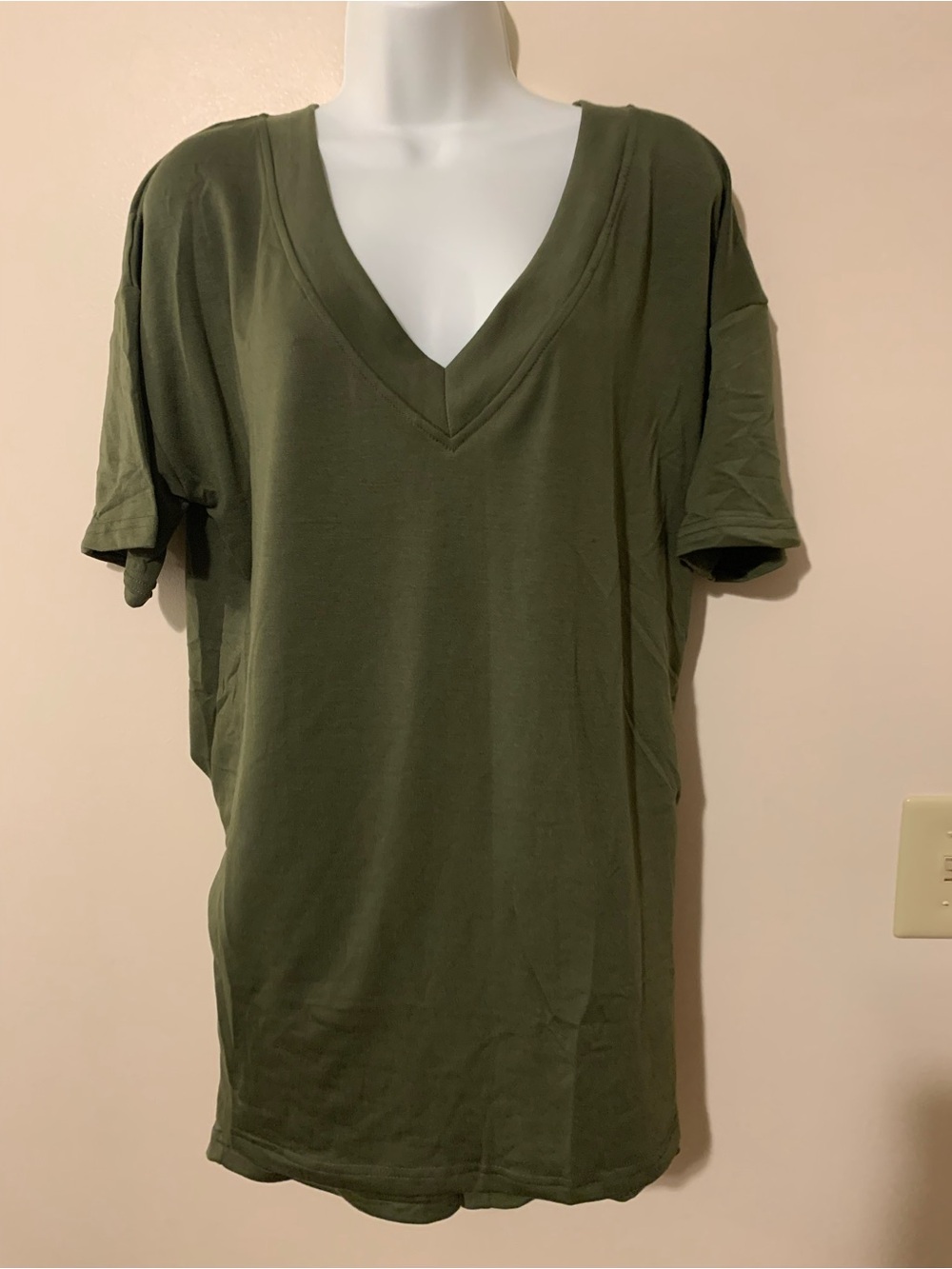 V-Neck Olive Green Sleep Tee and Shorts